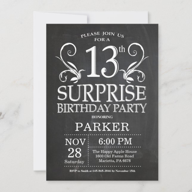 Invitation Tableau de bord de l'invitation surprise 13e anniv (Devant)