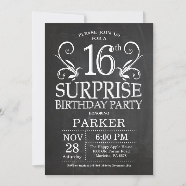 Invitation Tableau de bord de l'invitation surprise 16e anniv (Devant)