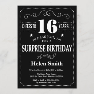 Invitation Tableau de bord de l'invitation surprise 16e anniv
