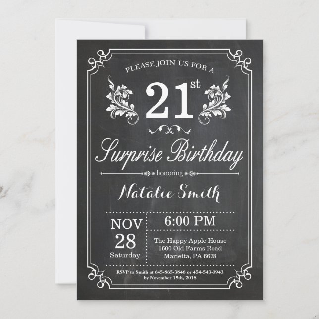 Invitation Tableau de bord de l'invitation surprise 21e anniv (Devant)
