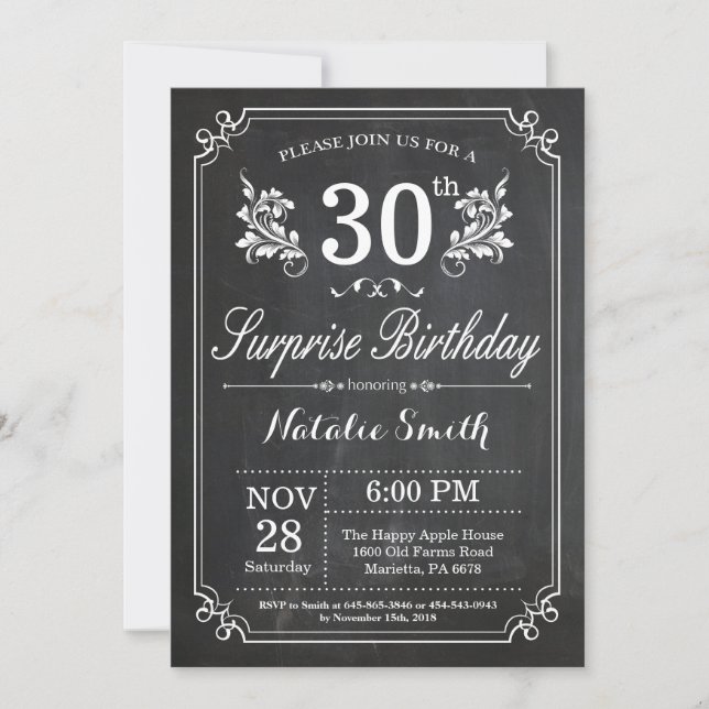Invitation Tableau de bord de l'invitation surprise 30e anniv (Devant)