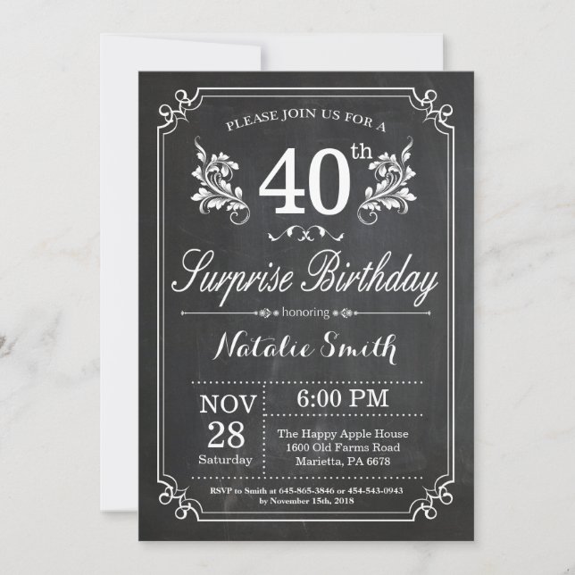 Invitation Tableau de bord de l'invitation surprise 40e anniv (Devant)