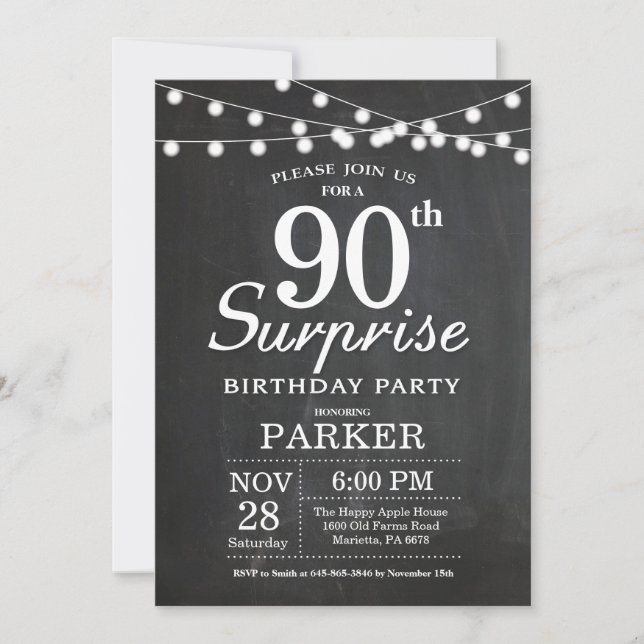 Invitation Tableau de bord de l'invitation surprise 90e anniv (Devant)