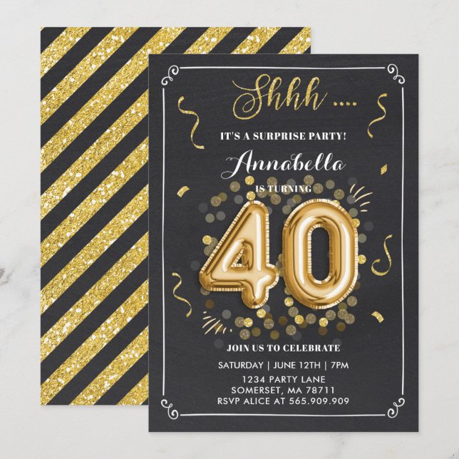 Invitation Tableau de bord d'or de l'invitation surprise 40e  (Devant / Derrière)