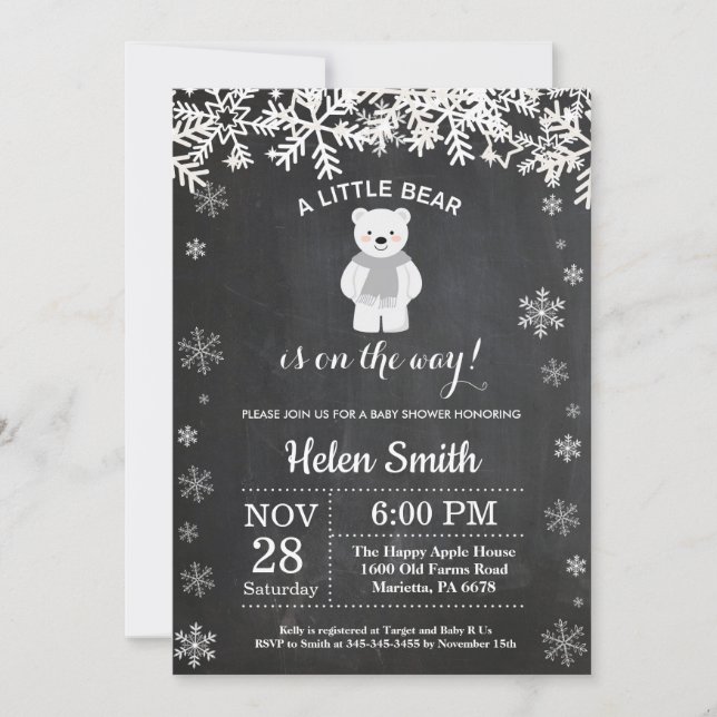 Invitation Tableau de bord du Baby shower d'hiver de l'ours p (Devant)