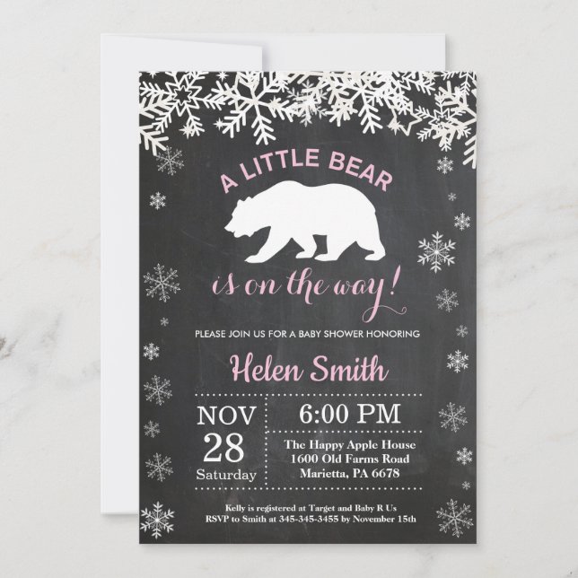 Invitation Tableau de bord du Baby shower pour fille d'hiver  (Devant)