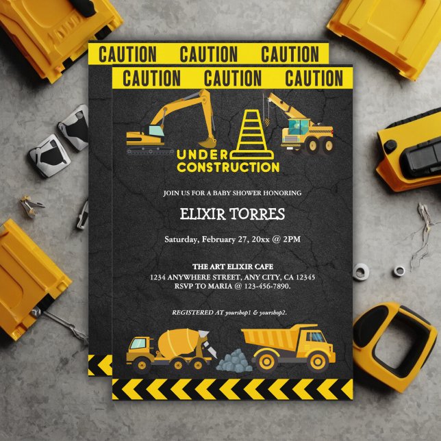 Invitation Tableau de bord en construction Baby shower (Créateur téléchargé)