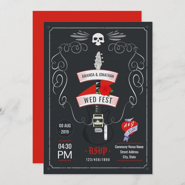Invitation Tableau de bord Mariage Rock and Roll (Devant / Derrière)