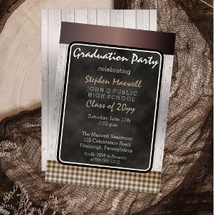 Invitation Tableau de bord rustique   Partie de graduation en