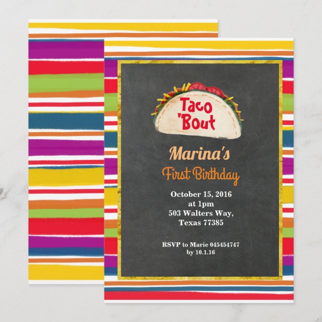 Invitation Tableau de fête d'anniversaire de Mexicain de (Devant / Derrière)