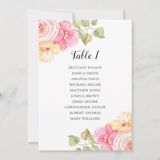 Invitation Tableau de placement de mariage avec des fleurs ro (Devant)