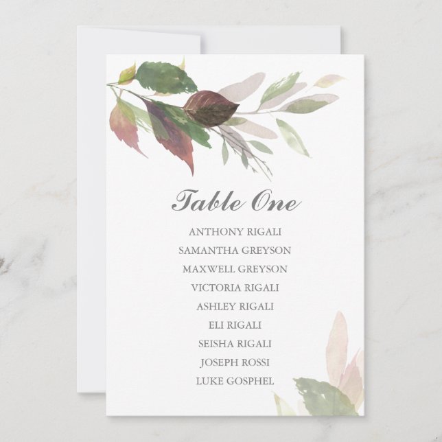 Invitation Tableau de placement de mariage Marsala aquarelle (Devant)