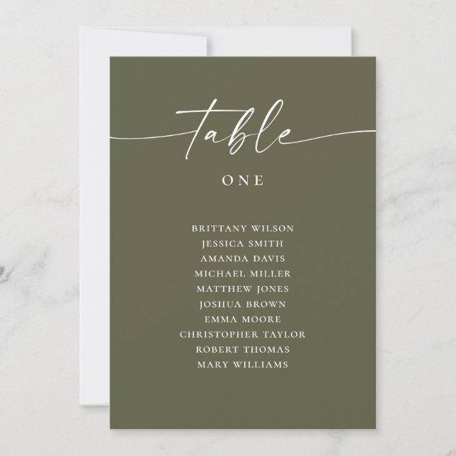 Invitation Tableau de placement de mariage vert olive moderne (Devant)