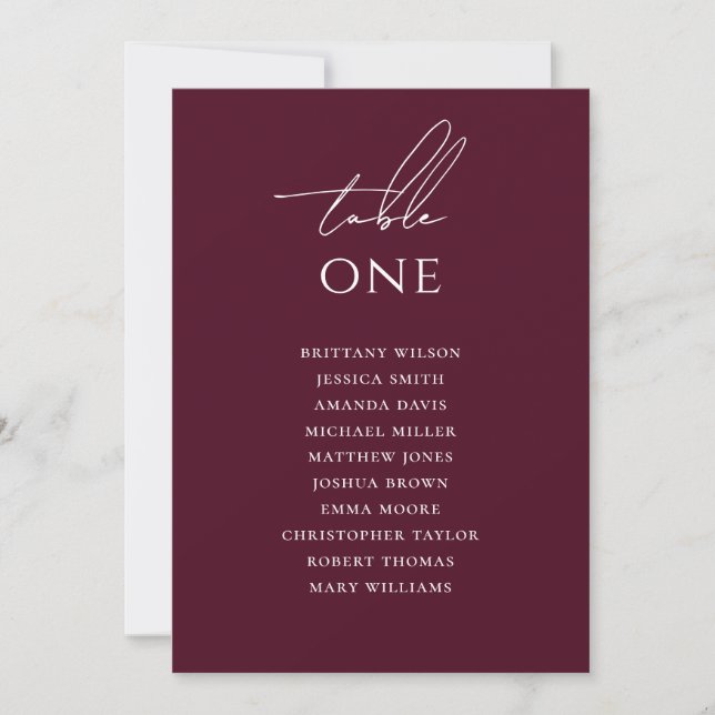 Invitation Tableau de Siège de Mariage Vin Noir | Bourgogne R (Devant)