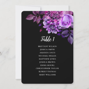 Invitation Tableau de sièges mariage noir et violet. Plan de 