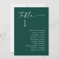 Tableau de sièges Mariage vert Turquoise profond. 
