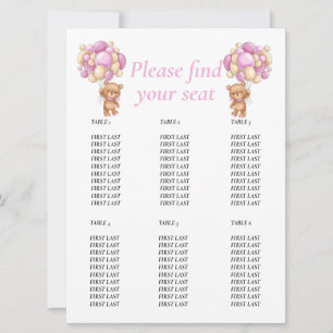 Invitation Tableau de table ourson pour Baby Shower avec poin