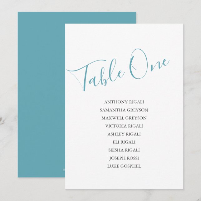 Invitation Tableau des Mariages des couleurs côtières, plan d (Devant / Derrière)