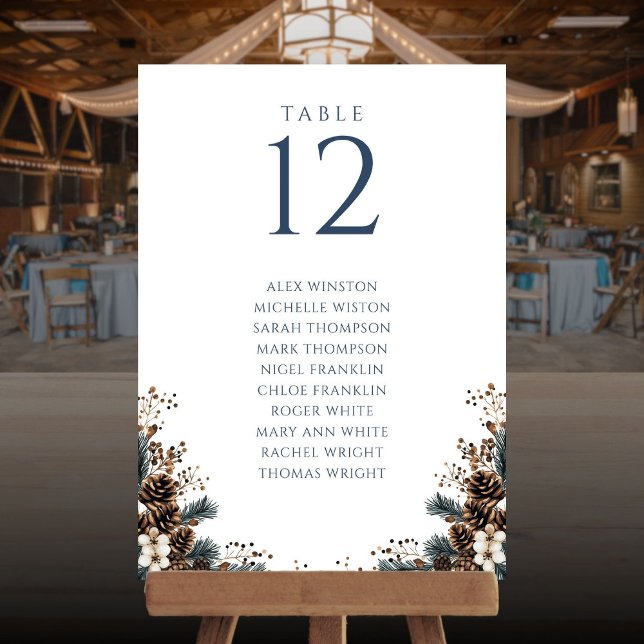 Invitation Tableau des numéros de la table florale de la Pine (Winter Pinecone Floral Table Number Seating Chart)