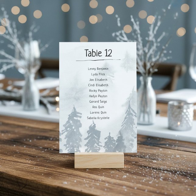 Invitation Tableau des numéros de mariage d'hiver (Winter wedding Table Number Seating Chart.)