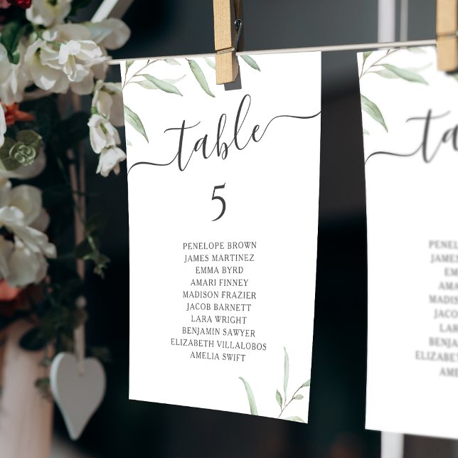 Invitation Tableau des places du nombre de tables du script d (Minimal greenery script table number seating chart)