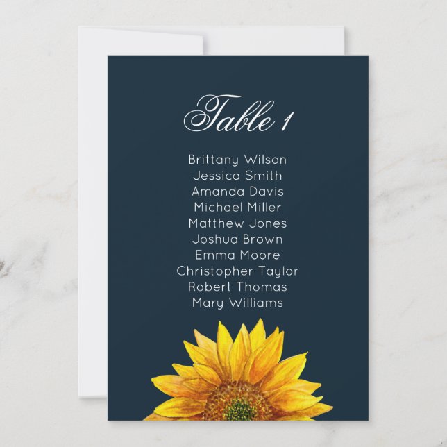 Invitation Tableau des sièges de tournesol. Mariage rustique  (Devant)