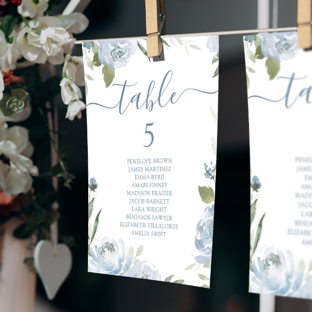 Invitation Tableau des sièges du tableau à fleurs bleu foncé (Dusty blue floral table number seating chart)