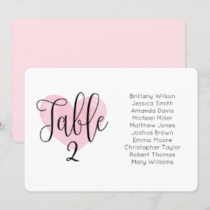 Invitation Tableau des sièges mariages de coeur rose. Plan pa