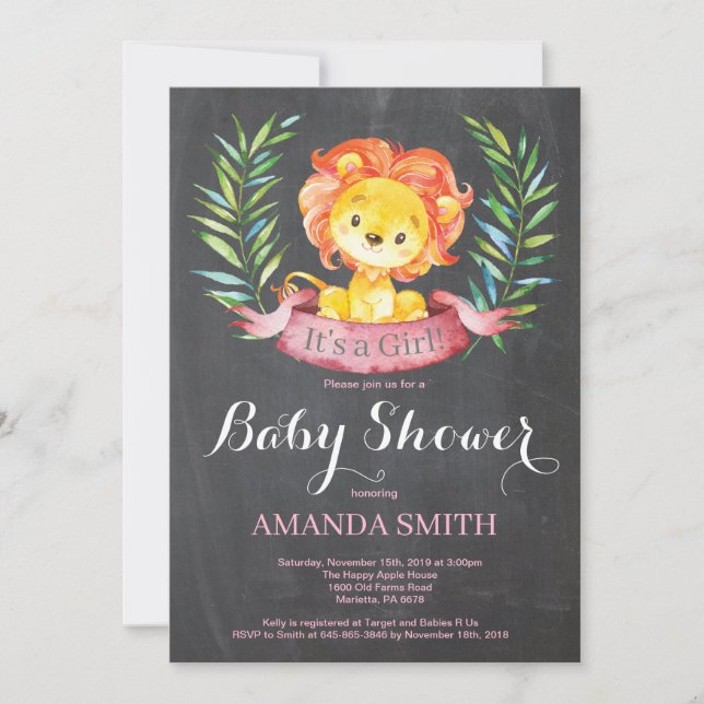 Invitation Tableau d'invitation de baby shower de lion de (Devant)