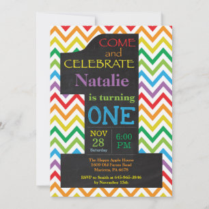 Invitation tableau noir arc-en-ciel pour 1er anniv