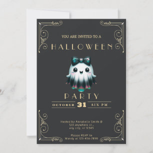 Invitation Tableau noir Arc noir et or Crânes Halloween