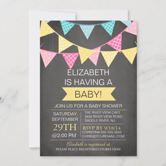 Invitation Tableau noir Baby shower neutre entre les sexes (Devant)
