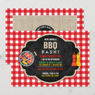 Invitation Tableau noir BBQ Rouge Carreaux Burlap Campagne Mi