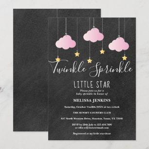 Invitation Tableau Noir Bébé Paillettes Rose Scintillant