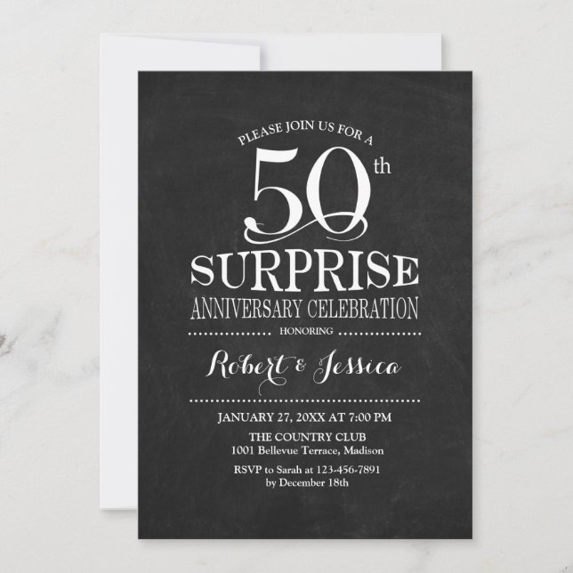 Invitation Tableau noir blanc pour 50e anniversaire de mariag (Devant)