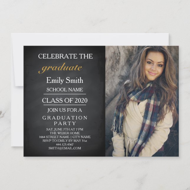 Invitation Tableau noir Chalkboard Fête la fête de graduation (Devant)