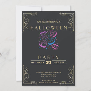 Invitation Tableau noir Cœurs de Convo Halloween Or