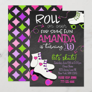 Invitation Tableau noir de patinage à rouleaux pour filles An