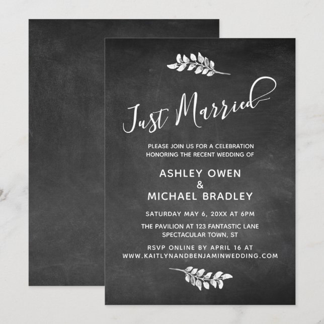 Invitation Tableau noir et botanique Réception de mariage (Devant / Derrière)