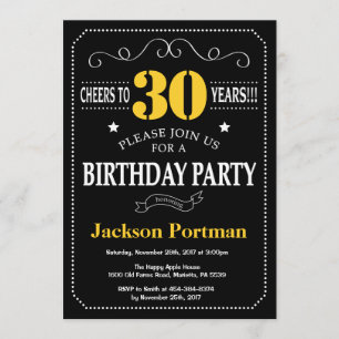 Invitation Tableau noir et jaune du 30e anniversaire