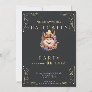 Invitation Tableau noir et or Boho Chat Halloween