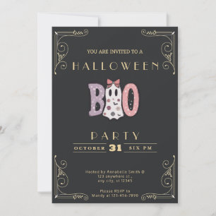 Invitation Tableau noir et or BOO joli Ghost Halloween