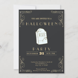 Invitation Tableau noir et or gris RIP Grave Halloween Hallow