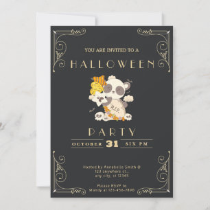 Invitation Tableau noir et or Panda Grave RIP Halloween Hallo