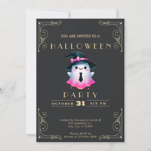 Invitation Tableau noir et or rose blanc Fantôme Halloween