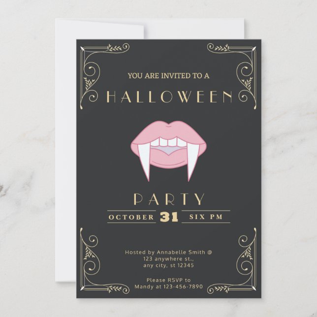 Invitation Tableau noir et or rose Vampire Lip Halloween (Devant)