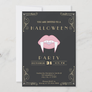 Invitation Tableau noir et or rose Vampire Lip Halloween