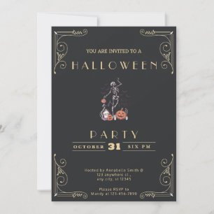 Invitation Tableau noir et or Squelette Grave Halloween squel
