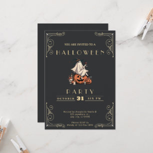 Invitation Tableau noir et or Vin fantôme Crâne Halloween
