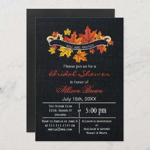 Invitation tableau noir feuilles d'érable automne douche nupt